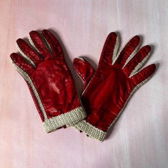 Bloomingdale's Knit Crochet Leather Driving Gloves - Picture 1 of 8